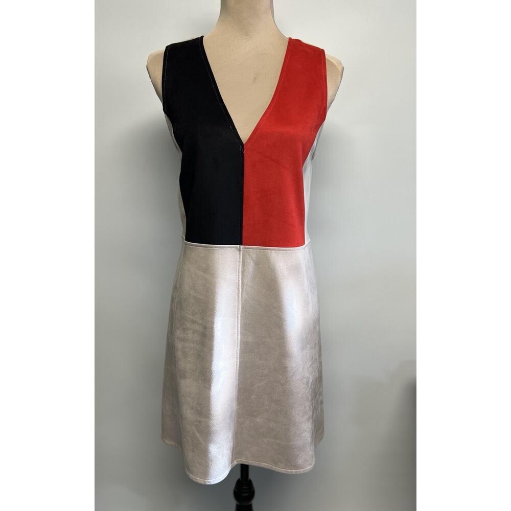 Retro Color Block Dress Zara Womens Medium Faux Suede Mini Mod 60s Style Pop Art